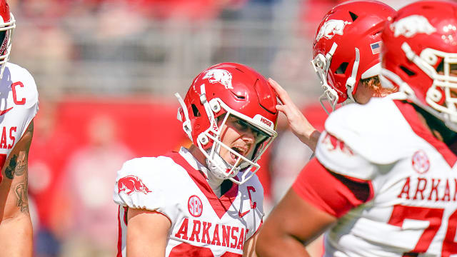 Razorbacks kicker Cam Little Against Alabama in the First Half